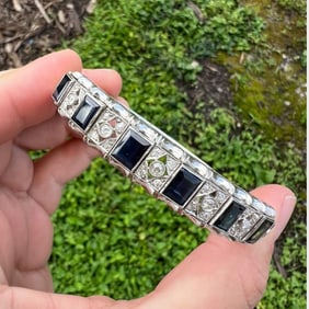 Art Deco Platinum Sapphire & Diamond Bangle Bracelet