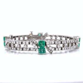 Art Deco Platinum Colombian Emerald & Diamond Bracelet