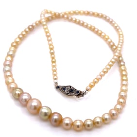 18K GIA Certified Graduated Natural Pearl Necklace
