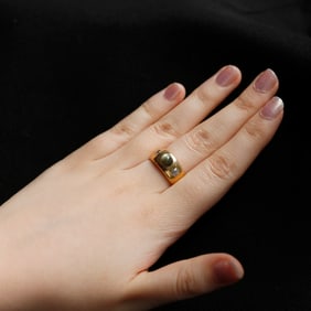 Vintage Chrysoberyl and Diamond Three-Stone Ring