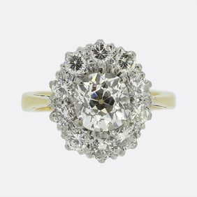 Vintage 1.35 Carat Old Cut Diamond Cluster Ring