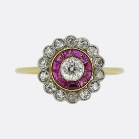 Art Deco Ruby and Diamond Cluster Ring