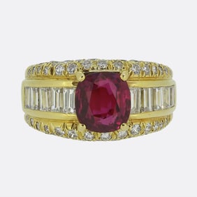 Vintage Ruby Diamond Bombe Ring