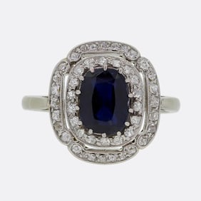 Art Deco Sapphire Diamond Double Halo Ring