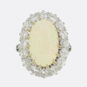 Vintage 5.00 Carat Opal and Diamond Cluster Dress Ring