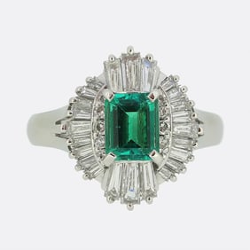 0.60 Carat Emerald and Diamond Cluster Ring