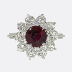 1.50 Carat Ruby and Diamond Cluster Ring