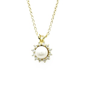 Tiffany Pearl Diamond Necklace Yellow Gold (18K) Diamond,Pearl Men,Women Fashion Pendant Necklace
