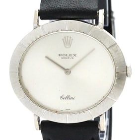 ROLEX Cellini 18K White Gold Leather Hand-Winding Mens Watch 4083 BF580925