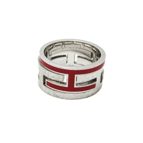 Hermes Move H Silver 925 Casual Band Ring Red Color,Silver