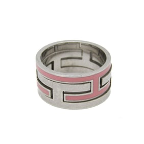 Hermes Move H Silver 925 Band Ring Pink,Silver