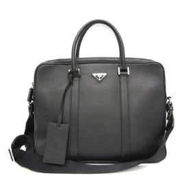 Prada Men's Leather Briefcase,Shoulder Bag Black