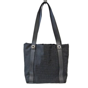Bvlgari Logomania Women's Nylon Canvas,Leather Tote Bag Black