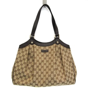 Gucci GG Canvas 388919 Women's Canvas,Leather Handbag Beige,Dark Brown