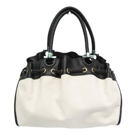 Salvatore Ferragamo GF-21G305 Women's Canvas,Leather Handbag Black,Off-white
