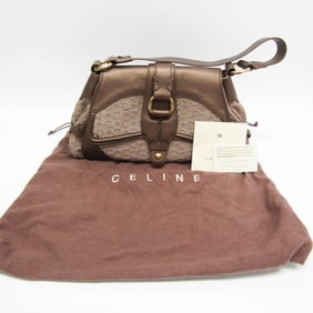 Celine C Macadam Women's Suede,Leather Shoulder Bag Bronze,Pink Beige
