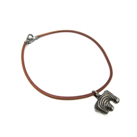 Hermes Zebra Leather,Metal Women's Casual Necklace (Brown,Gunmetal)