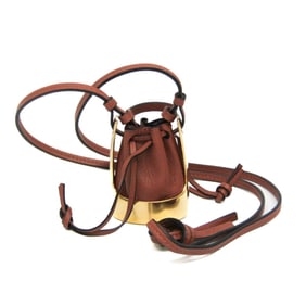 Loewe Balloon Bag Necklace J710E19X01 Leather,Metal Women's Fashion Pendant Necklace (Brown,Gold)