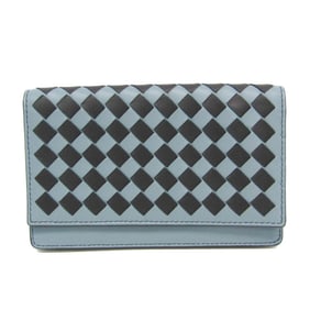 Bottega Veneta Intrecciato Leather Card Case Black,Light Blue Gray