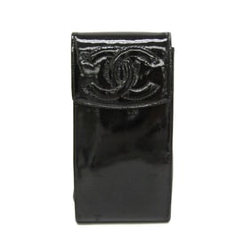 Chanel Caviar Skin Coco Mark Women's Patent Leather Pouch Black