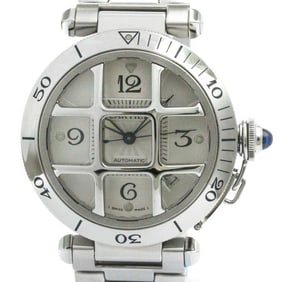 Polished CARTIER Pasha 38 Grid Steel Automatic Mens Watch W31059H3 BF580579