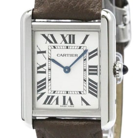 Polished CARTIER Tank Solo SM Steel Quartz Ladies Watch W5200005 BF580551