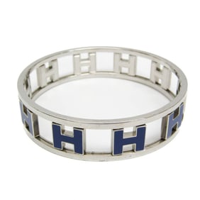 Hermes Rond H Metal Bangle Blue,Silver