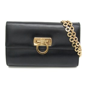 Salvatore Ferragamo Gancini AQ-217234 Women's Leather Shoulder Bag Navy Black