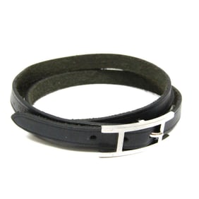 Hermes Hapi III Choker Leather,Metal Bangle Black,Silver