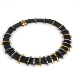 Fendi COLLANA C 8AG288 Leather,Metal Women's Choker Necklace (Black,Gold,Silver)