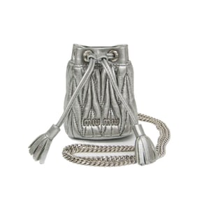 Miu Miu Matelasse Micro Bucket Chain Shoulder Charm 5TT128 Women's Leather Pouch,Shoulder Bag Silver