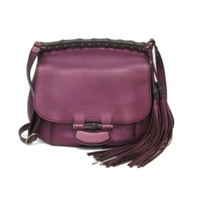 Gucci Bamboo 347101 Women's Leather Shoulder Bag Purple