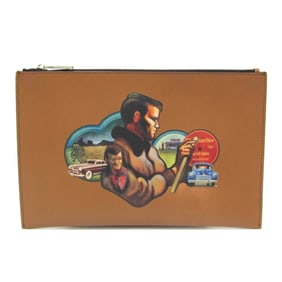 Christian Dior ON THE ROAD Jack Kerouac Women,Men Leather Clutch Bag Brown,Multi-color