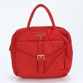 Prada Tessuto Nylon Triangle Leather Handbag Tote Shoulder Bag for Women