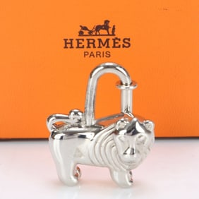 Hermes 1997 Limited Edition Padlock with African Lion Charm, Silver, for Women