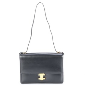 Hermes 〇B engraved box calf leather shoulder bag hand clutch black ladies