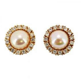 Christian Dior Earrings Circle GP Plated Fake Pearl Rhinestone Gold Ladies