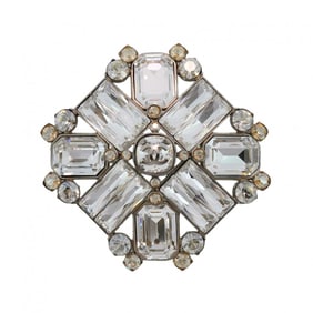 Chanel Brooch Coco Mark Diamond Shape GP Plated Rhinestone Color Stone Champagne Gold Orange Women's