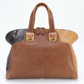 Fendi Chameleon Leather Handbag Tote Genuine Brown Women's