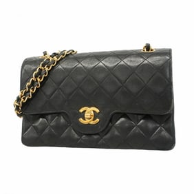 Chanel Shoulder Bag Matelasse W Flap Chain Lambskin Black Women's