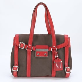 Prada Leather Shoulder Bag Hand Brown Silver Hardware Women's