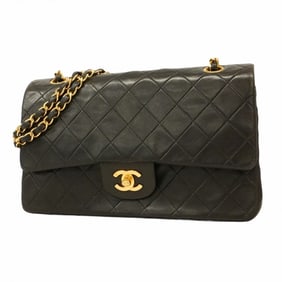 Chanel Shoulder Bag Matelasse W Flap Chain Lambskin Black Women's