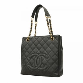 Chanel Tote Bag Matelasse Chain Shoulder Caviar Skin Black Women's