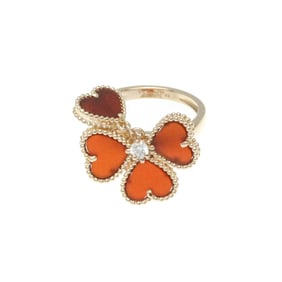 Van Cleef & Arpels Sweet Alhambra Effeuillage Ring Pink Gold (18K) Fashion Carnelian,Diamond Band