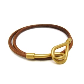 Hermes Jumbo Choker Leather,Metal Bangle Brown,Gold