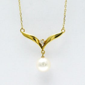 Mikimoto Pearl Diamond Necklace Yellow Gold (18K) Diamond,Pearl Men,Women Fashion Pendant Necklace