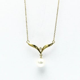 Mikimoto Pearl Diamond Necklace Yellow Gold (18K) Diamond,Pearl Men,Women Fashion Pendant Necklace