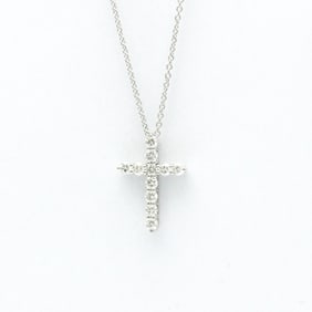 Tiffany Small Cross Diamond Necklace Platinum Diamond Men,Women Fashion Pendant Necklace (Silver)