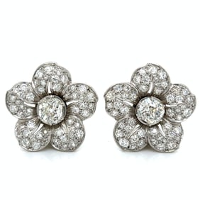 Art Deco Platinum 6.60 Ct. Diamond Flower Earrings