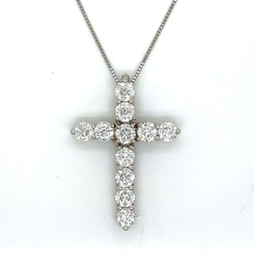 18K White Gold Diamond Cross Pendant & Platinum Chain